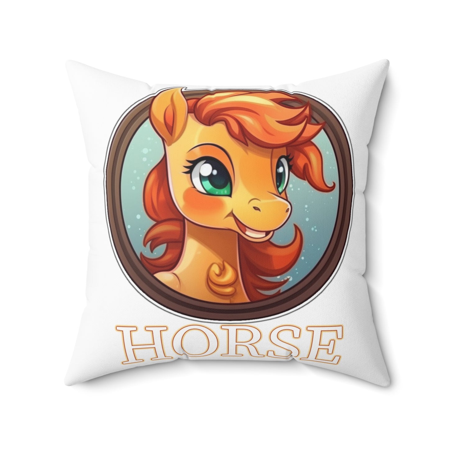 Chibi Chinese Zodiac Horse Spun Polyester Square Pillow