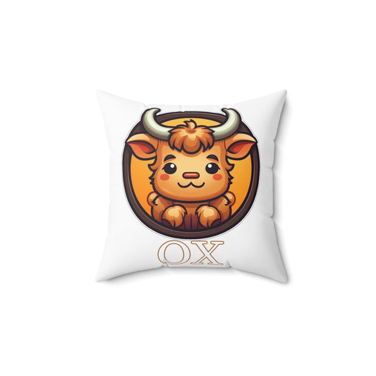 Chibi Chinese Zodiac Ox Spun Polyester Square Pillow