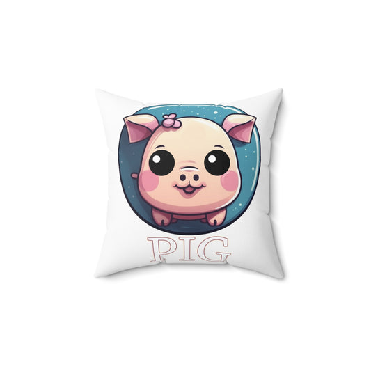 Chibi Chinese Zodiac Pig Spun Polyester Square Pillow