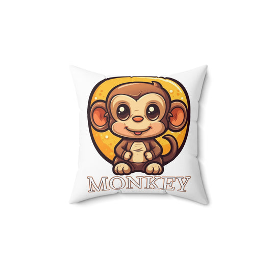 Chibi Chinese Zodiac Monkey Spun Polyester Square Pillow