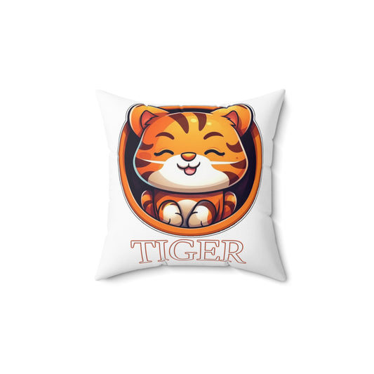 Chibi Chinese Zodiac Tiger Spun Polyester Square Pillow